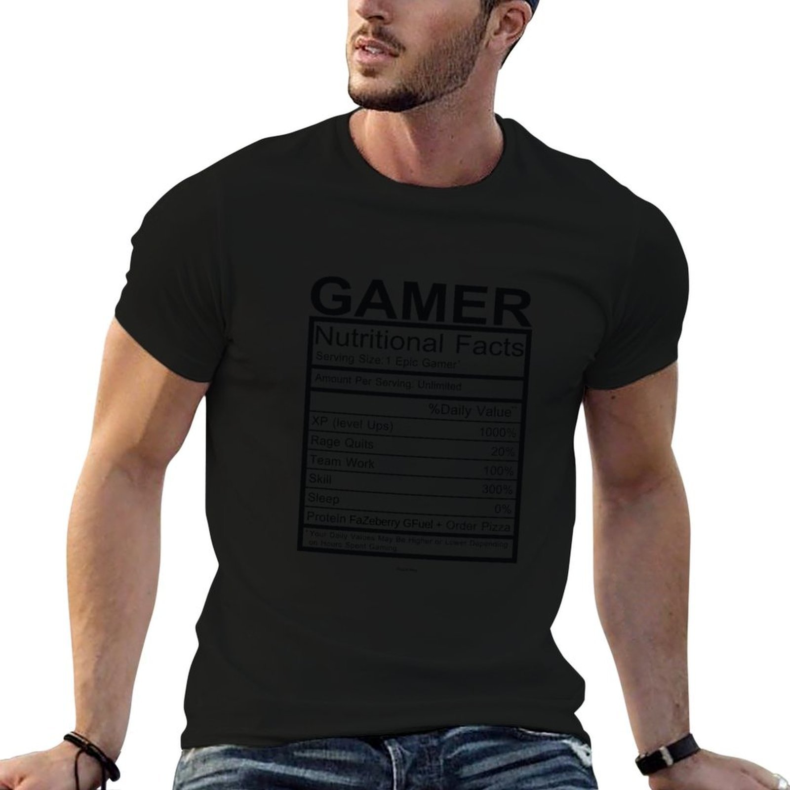 The Nutrition Fitness - تي شيرت Gamer Nutritional Facts Chart